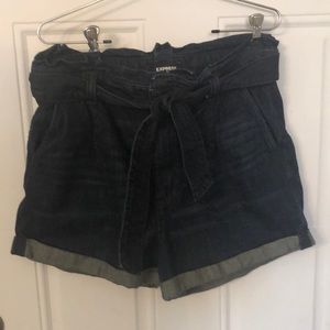 EUC Express Paper Bag Cuffed Dark Wash High Rise Denim Shorts